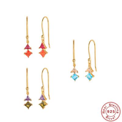 S925 Sterling Silver Colored Diamond U-Shaped Ear Hook Earrings, Office Workers Wear Earrings, K Gold-Plated Earrings.