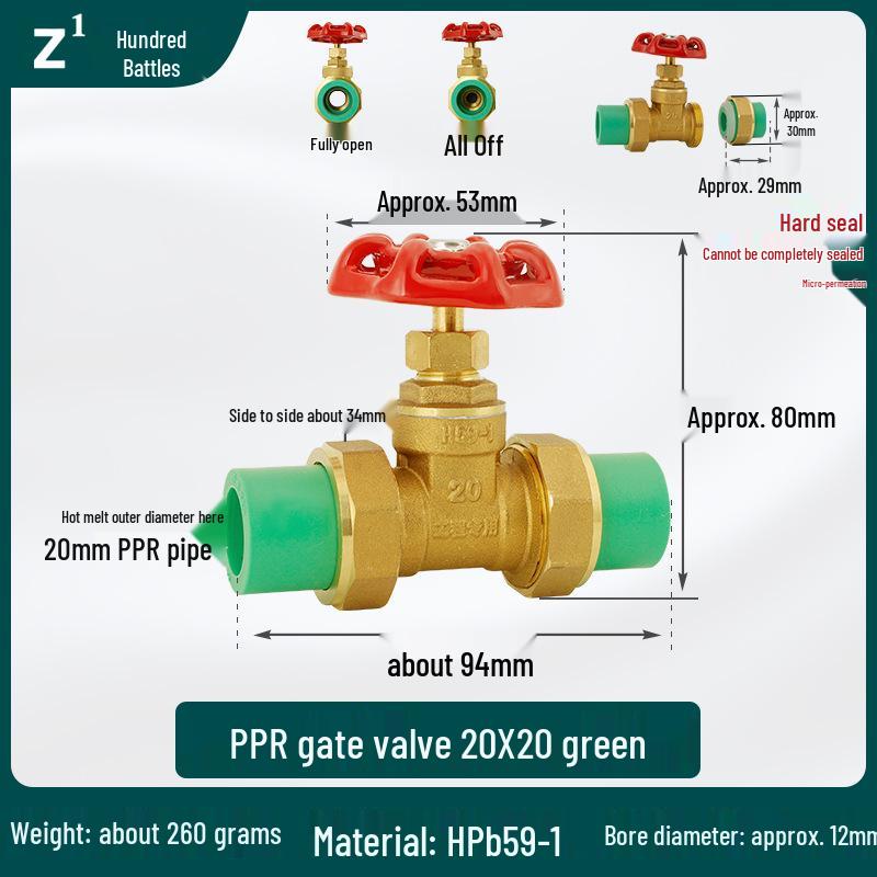 Full Copper Gate Valve for PPR, PE, and Tap Water Pipes - 20mm, 25mm, 32mm Double Union, Hot Melt Compatible.
