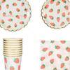 Fruit-Themed Disposable Picnic Set: Lemongrass, Strawberry, Watermelon, Pineapple Plates, Gold Foil Lace Party Plates, Cups & Napkins.