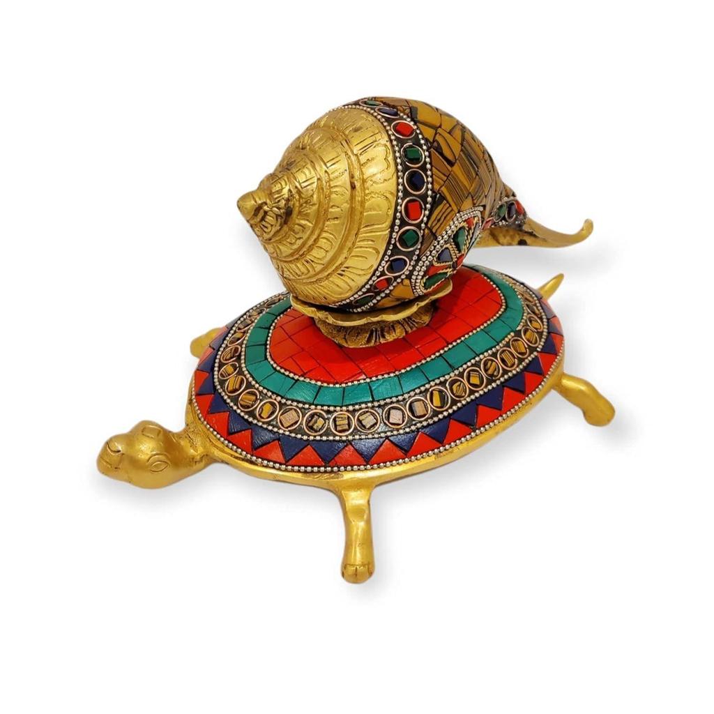 Brass Shankh Tortoise Vastu Items Statue Showpiece Home Decor Gifting Office Decorative Piece for Puja Room Living Room
