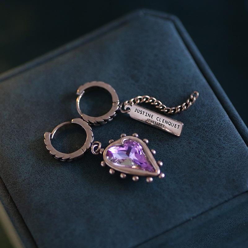 

Amethyst Heart Asymmetrical Stud Earrings - Retro, Trendy, and Cool for Women