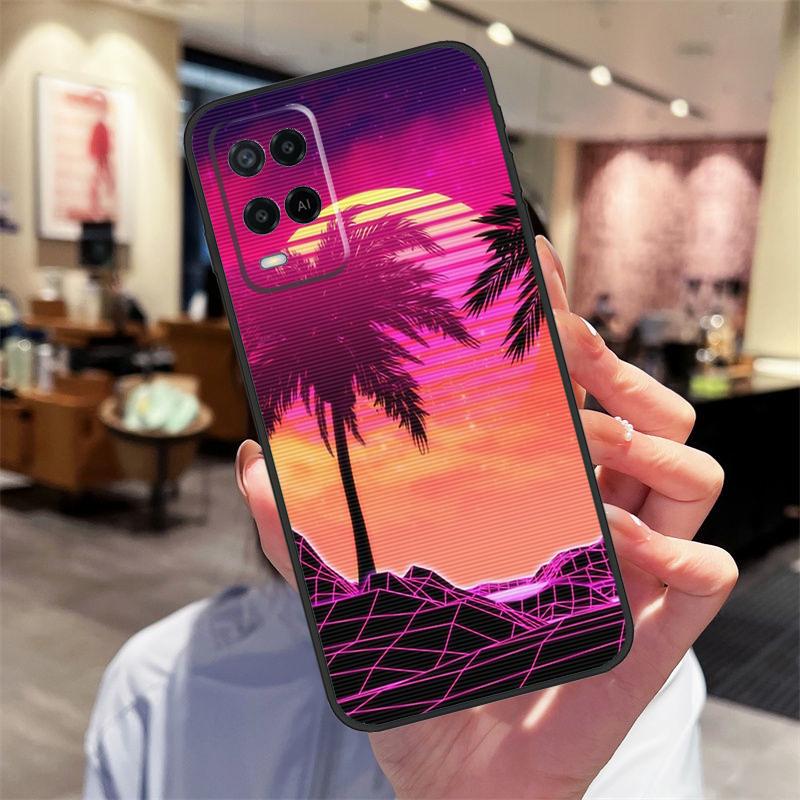 80s Retrowave Neon Palms Tree Case For Oppo A94 A54 A40 A60 A80 A98 A78 A18 A38 A58 A16 A76 A96 A17 A77 A74 A57S A15 Cover