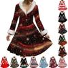Women's Casual V-neck Christmas Print Plush Long-Sleeve Casual Dress