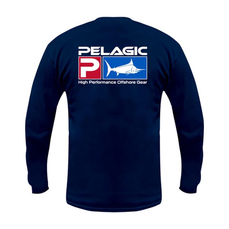 PELAGIC Long Sleeve Round Neck Fishing Shirt - Sun Protection, Ice Silk Feel, Breathable, Large Logo Sport T-Shirt