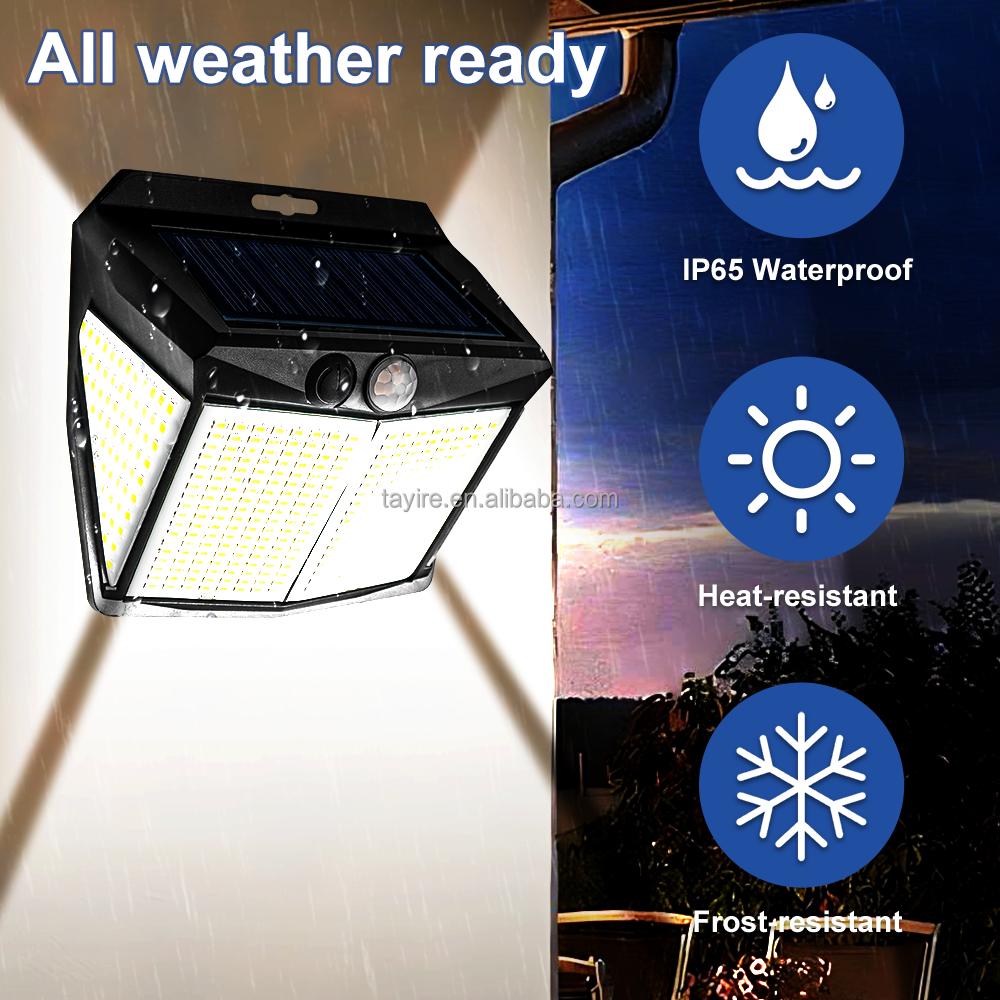 Energy Saving Super Bright Cold White Outdoor IP65 412LED Solar Garden Light 4 Sides Wall Lamp Motion Sensor Security Light