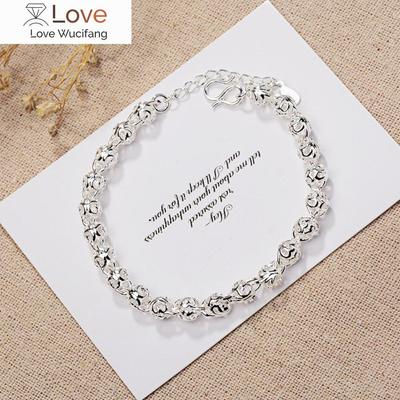 Bracciale a catena a palline vuote fine carino adorabile in argento sterling 925 per donne moda festa di matrimonio regali per coppia gioielli