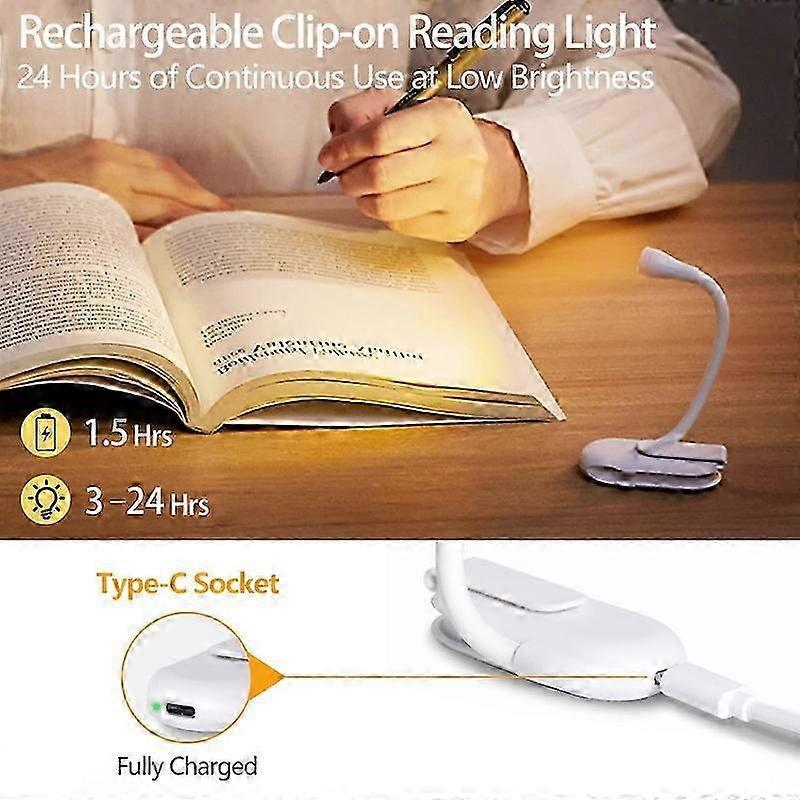 Rechargeable Clip On Reading Light, Adjustable Brightness Reading Lamp