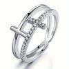 Huitan Simple Stylish Rings Female Exquisite Double-layer Cross Design Finger Accessories Lady All-matching Trendy Party Zircon