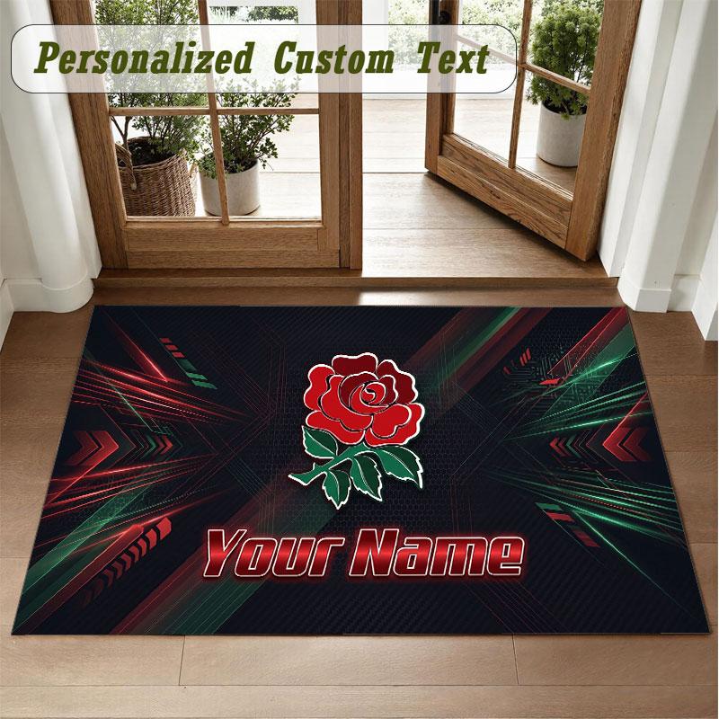 Crystal Velvet Square Rug Custom NameEngland Rugby Pattern Non Slip Home Floor Decor Rug