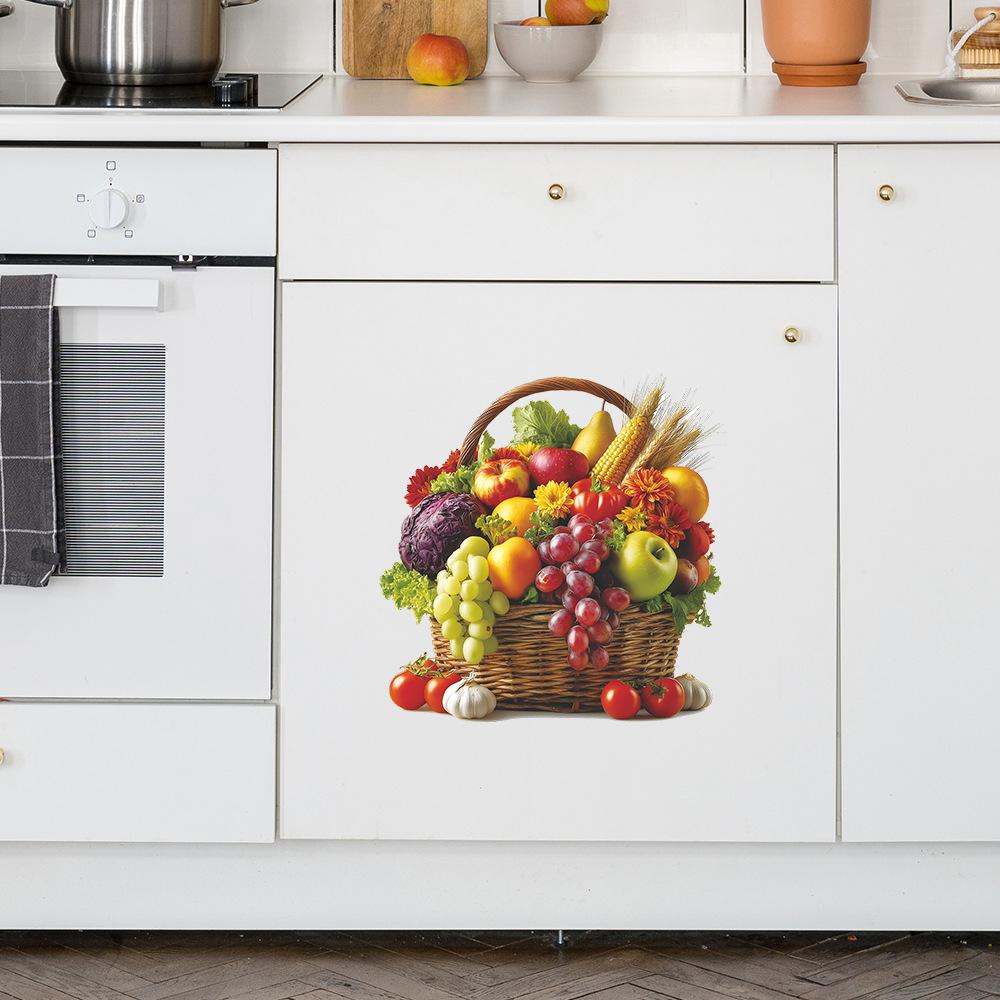 Simulated Fruit Bamboo Basket Restaurant, Kitchen, Home Background and Wall Beautification Stickers