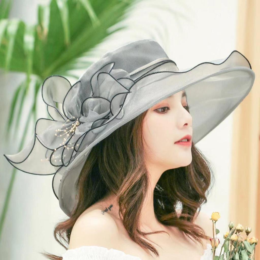 Women's Retro Organza Mesh Sun Hat - European & American Style for Summer Outdoors