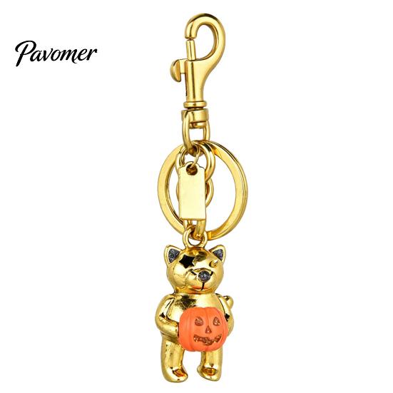 Halloween Keychain Cat Holding Pumpkin Keychain, Metal Car Key Backpack Ring Holder, Handbag Hanging Decorative Accessory Alloy