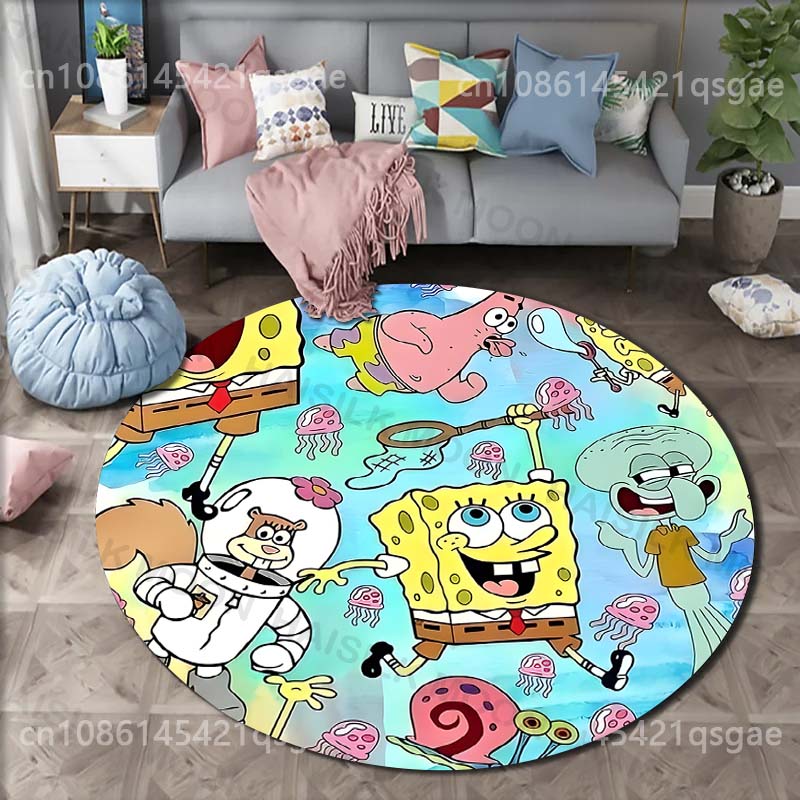 Cartoon SpongeBob Schwammkopf Druck Runder Teppich für Wohnzimmer Schlafzimmer Tisch und Stuhl Sofa Heimdekoration Bereichsteppich Luxuriöses Geschenk