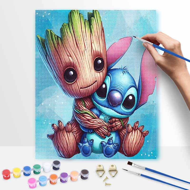 Disney Oil Paint Art Painting Kit Groot Stitch Hug Home Wall Decor DIY Craft Gift