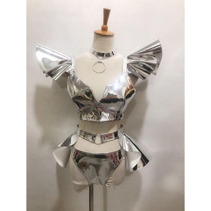 

Ночной клуб Бар Сексуальная Яркая Патентная Кожа Одежда для Выступлений Танцы Silver S