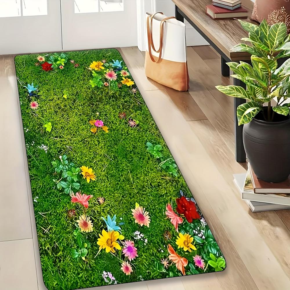 Moss Green Floral Door Mat Multicolor Flowers Soft Non-Slip Washable Kitchen Rug Bedroom Entrance Home Decor Floor Mat 1PC