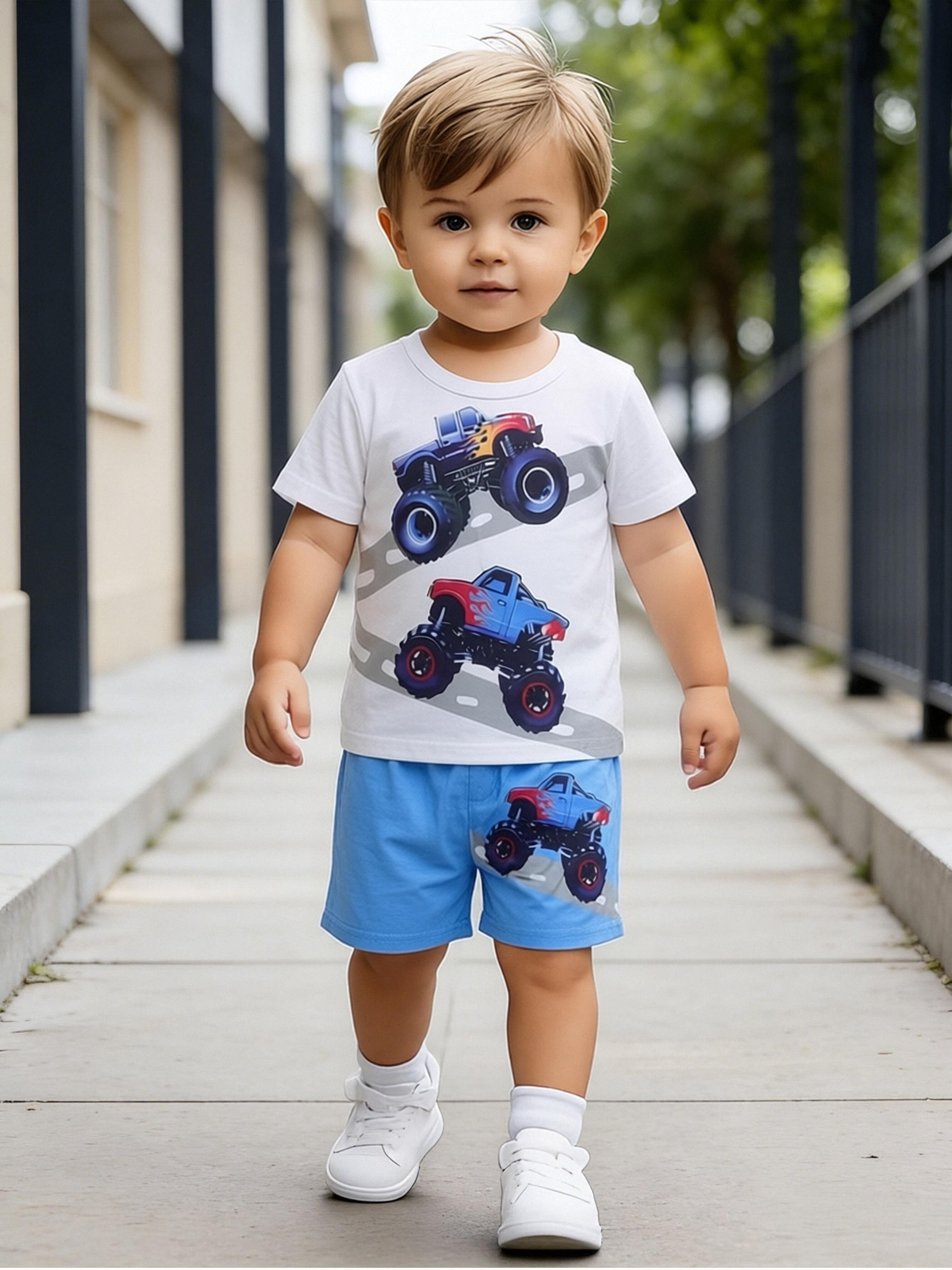 Daily casual suit boys cartoon printed short sleeved shorts 150