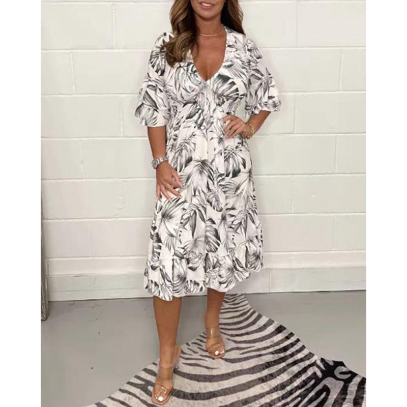BITCED Women's Fashion Summer Spring Short Sleeve V-Neck Casual Dresses