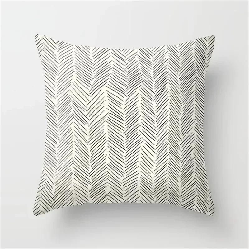 Nordic Stripes Geometric Cushions Cover  Black White Grey Polyester Pillowcase Sofa Car Home Decorative Pillow Case
