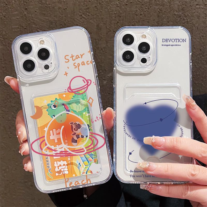 Card Slot Holder Silicone Wallet Pocket Case For Oppo Reno 12F 13F Xiaomi Redmi Note 14 13 Samsung A54 A24 A34 iPhone 13 17 Cover Clear Phone Bumper