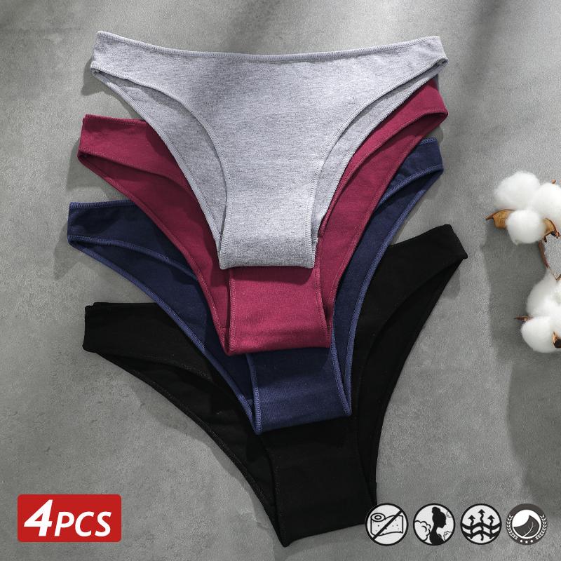 4 pièces culottes en coton sans couture femmes slips de couleur unie Sexy taille basse caleçons fe 1pc