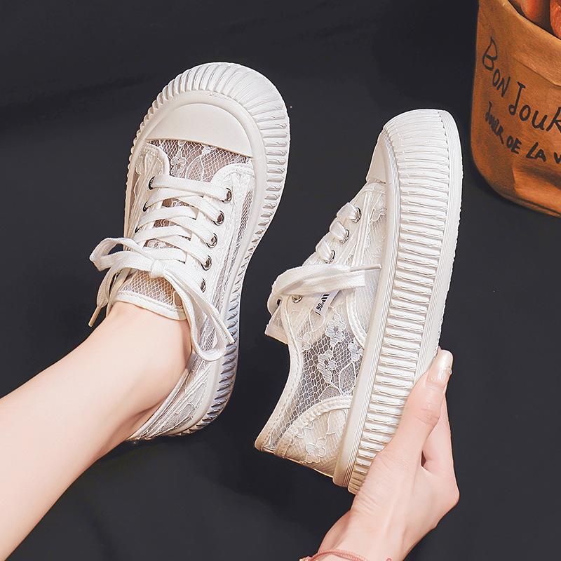 

Little white shoes women s summer thin breathable lace mesh shoes platform niche bread shoes cookie shoes 0 35 білий