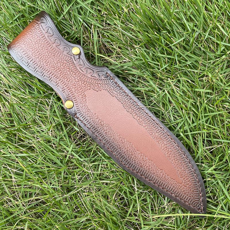 24 cm feststehender Messerhalter mit gerader Klinge, Spaltleder, geprägte Scheide aus Rindsleder, universelle Messerhülle für Jagdmesserholster