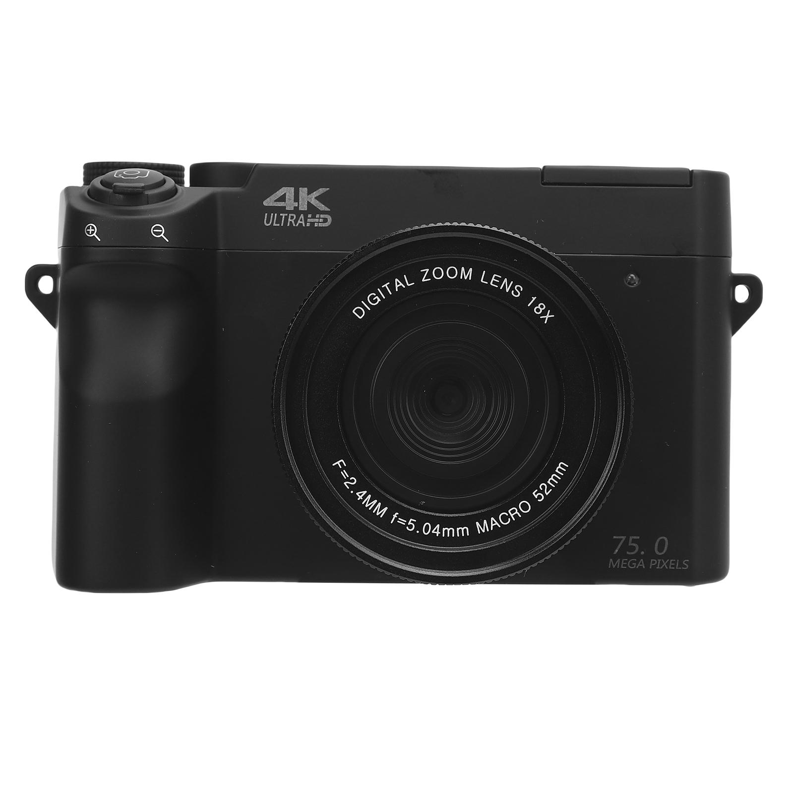 

4K Цифрова камера 75 МП UHD 3-дюймовий РК-екран 18-кратний цифровий зум WiFi Цифрова відеокамера зі спалахом чорний