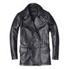 Giacca lunga da uomo in vera pelle, taglia cinese, classica, nera, taglie forti, in pelle di mucca, casual, in tessuto di pelle