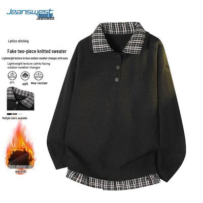 JEANSWEST Unisex American Style Fake Two-Piece Pullover Sweater