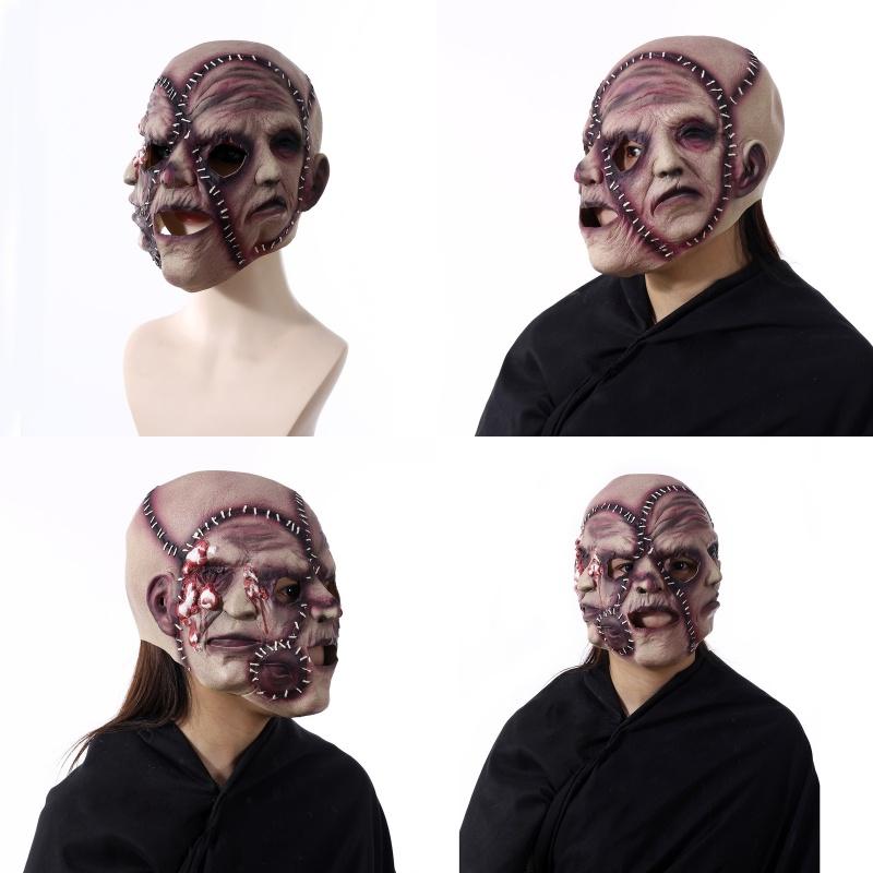 Creepy Halloween Latex Mask Triple-faced Ghost With Skin-like Texture