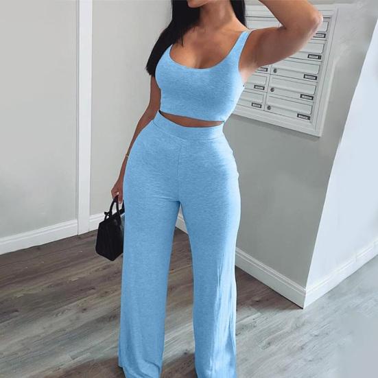Bayanlar Pantolon İnce Seksi Sling Göbek Açık Tüp Üst Flared Bacaklar Pantolon Günlük Yaşam için Set