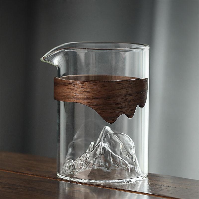 240ml Anti Scalding Wooden Handle Glass Fair Cup Tea Pitcher Household Tea Ceremony Tea Mug Chahai Kung Fu Tea Set Accessories