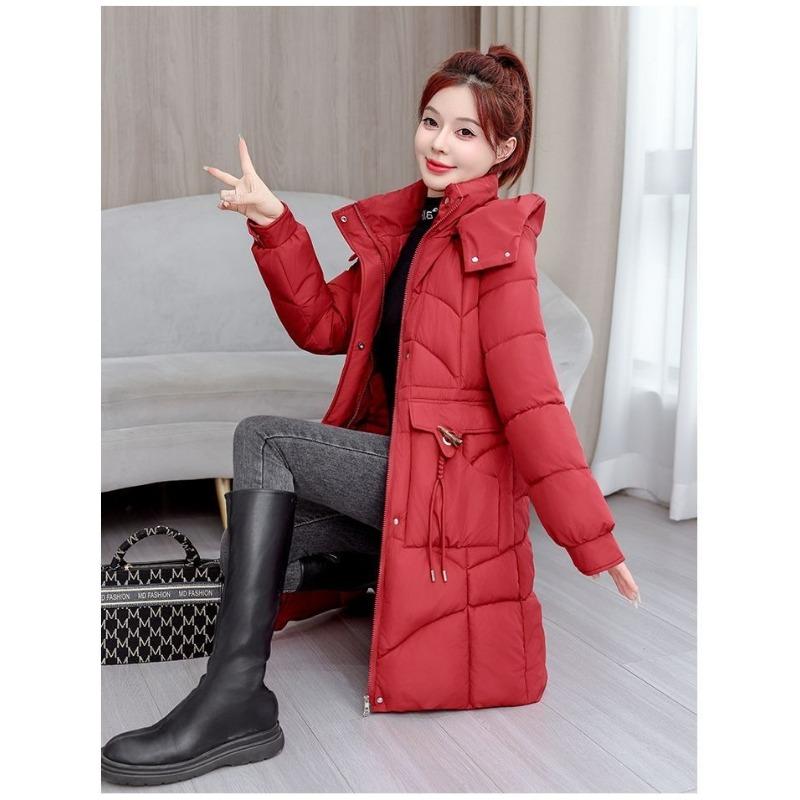 Winter Fashion Women Down Cotton Coat Slim Fit Thickened Long Padded Jacket Warm Outwear