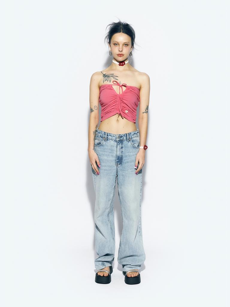 ASIF CALIE Shirring Ribbon Tube Top Pink