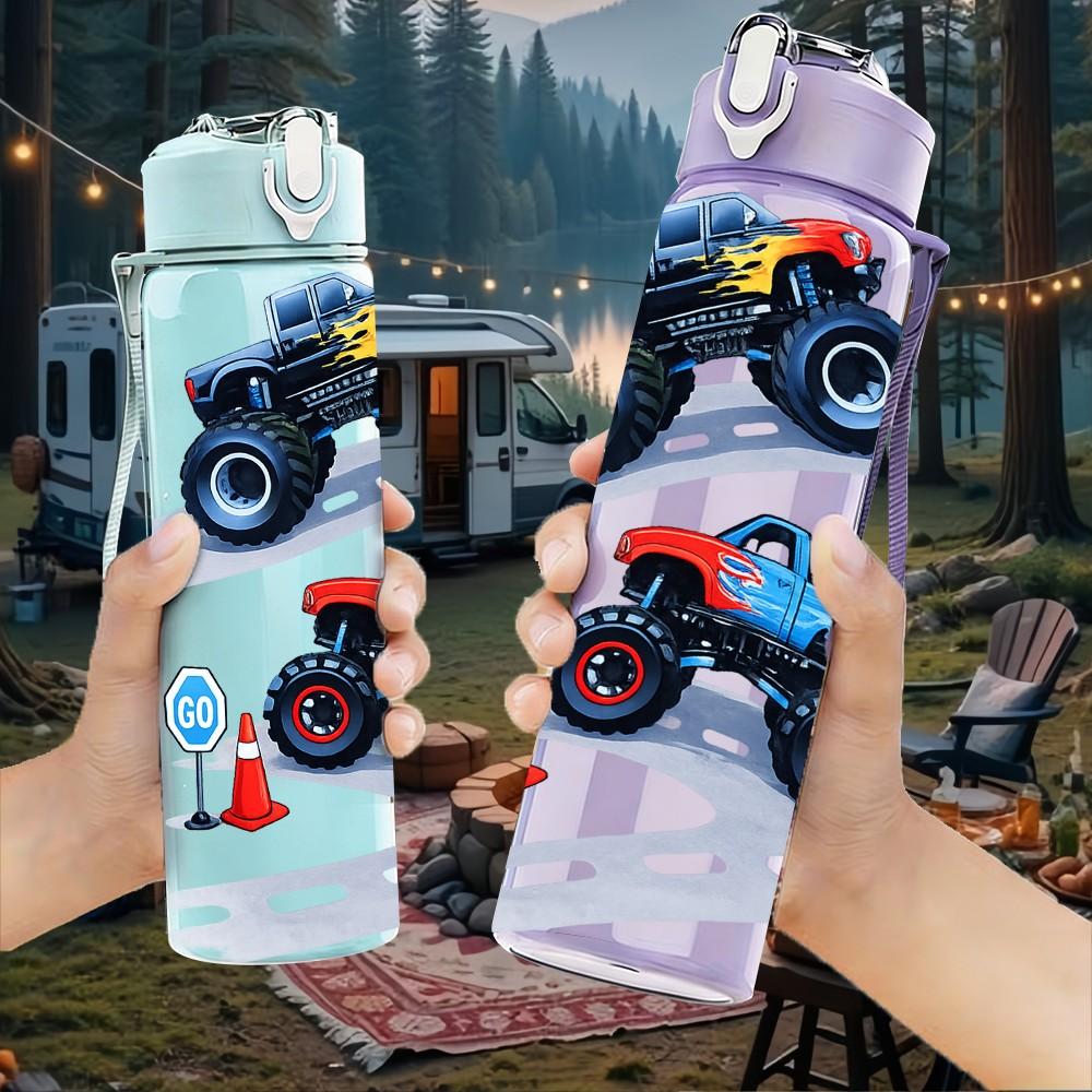 1PC Kids Dirt Bike Racing Scene Print 750ml Color Plastic Sports Water Bottle Leakproof Flip Straw Lid Suitable for Sports Office Home Use