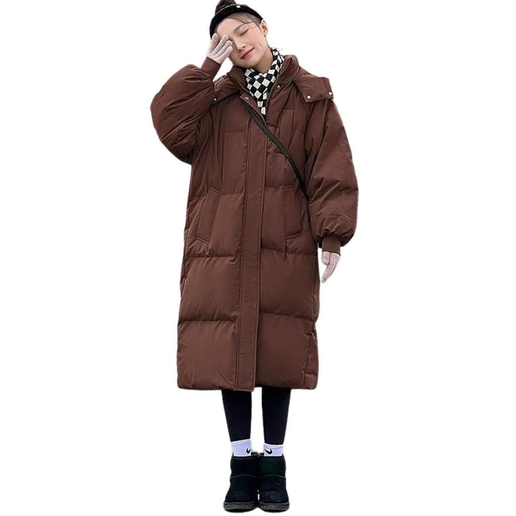Kayiyasu Winter Down Long Bench Padded Plus Solid Commuting Women's Jacket, Coat, Outerwear, Coat, Size, Hooded, Below-the-Knee, Slimming, Color,