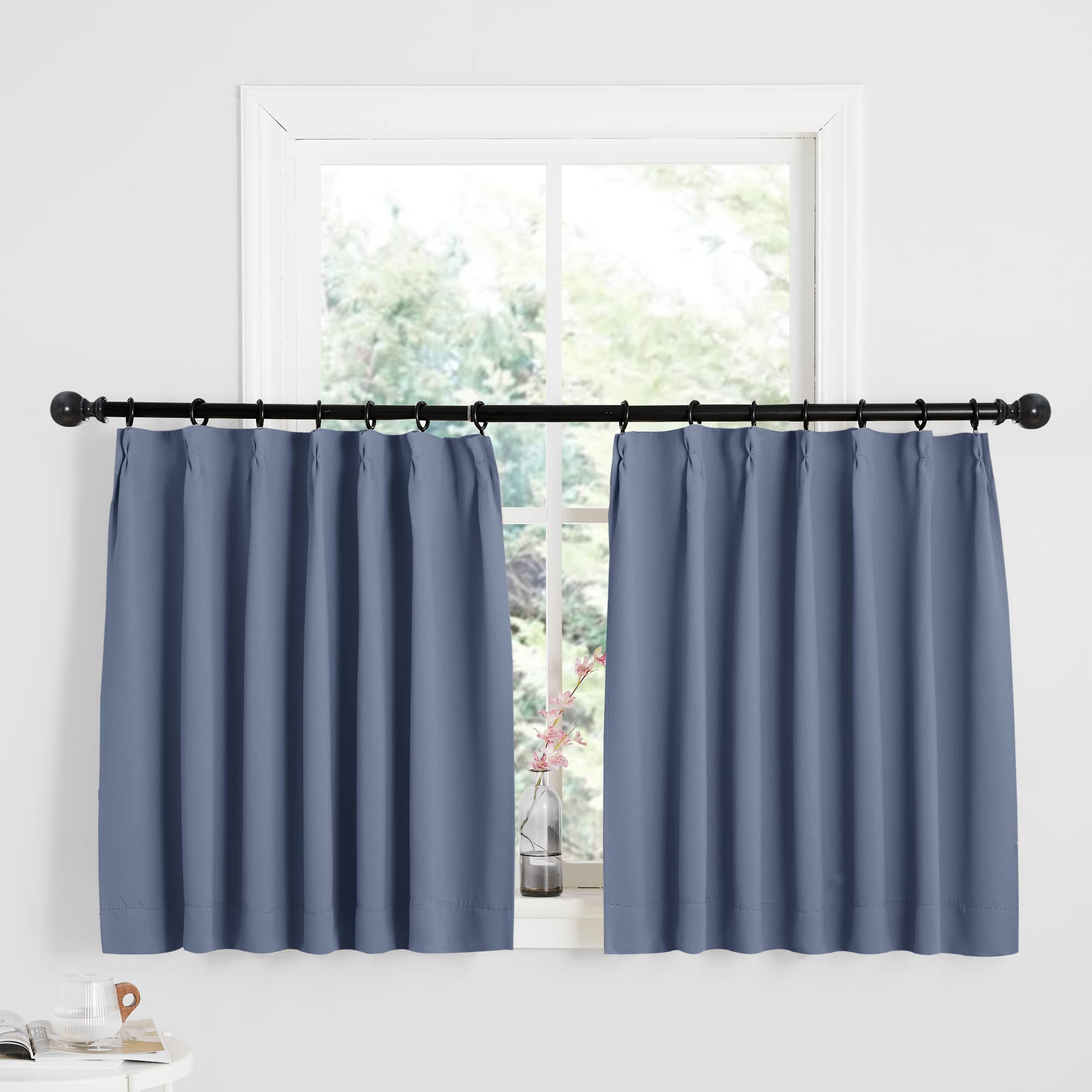 

NICETOWN Blackout Solid Room Haze Set of 100cm Wide x 80cm Long Curtains, Color, Washable, Divider, Thick, Insulated, Blue, 2,