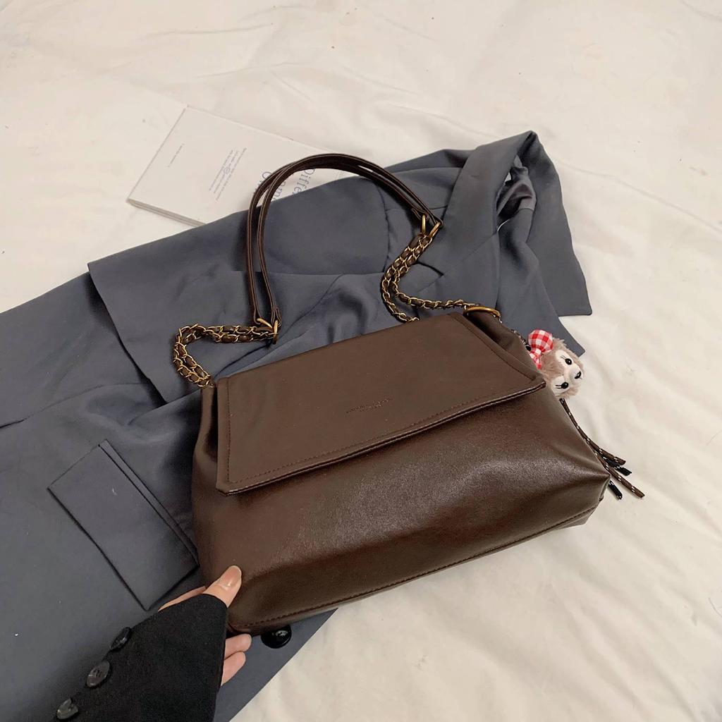 Autumn and Winter Retro Large-capacity Bag Women's 2025 New Versatile Soft Leather Tote Bag Premium Chain Shoulder Messenger Bag