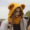 Bear Ear Knitted Scarf Hat Winter Warm Hat Thicken Face Neck Gaiter Balaclava For Women Snow Sport And Outdoor Activity
