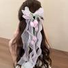 Pendant Tassel Muguet Flower Hairpin Mesh Ribbon Organza Bowknot Barrette  Bridesmaids