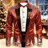 2026 Men's Fashion Christmas Satin Long Sleeve Shirt Christmas Special Edition 3D Printed Snowflake Christmas Tree Cane Candy