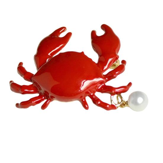 Brosche Pin Böhmischer Stil Kunstperlen-Dekor Krabbenform Zinklegierung Pin mit Handbemaltem Finish Mäntel Anzüge Pullover Kleider Abzeichen