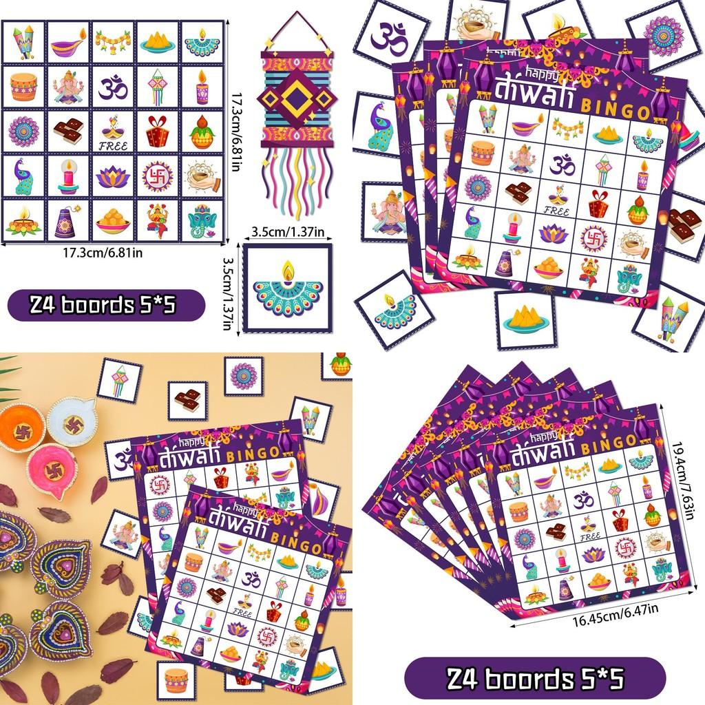 Diwali Festival Bingo Card Game Set With Stickers Call Cards For Family Celebration