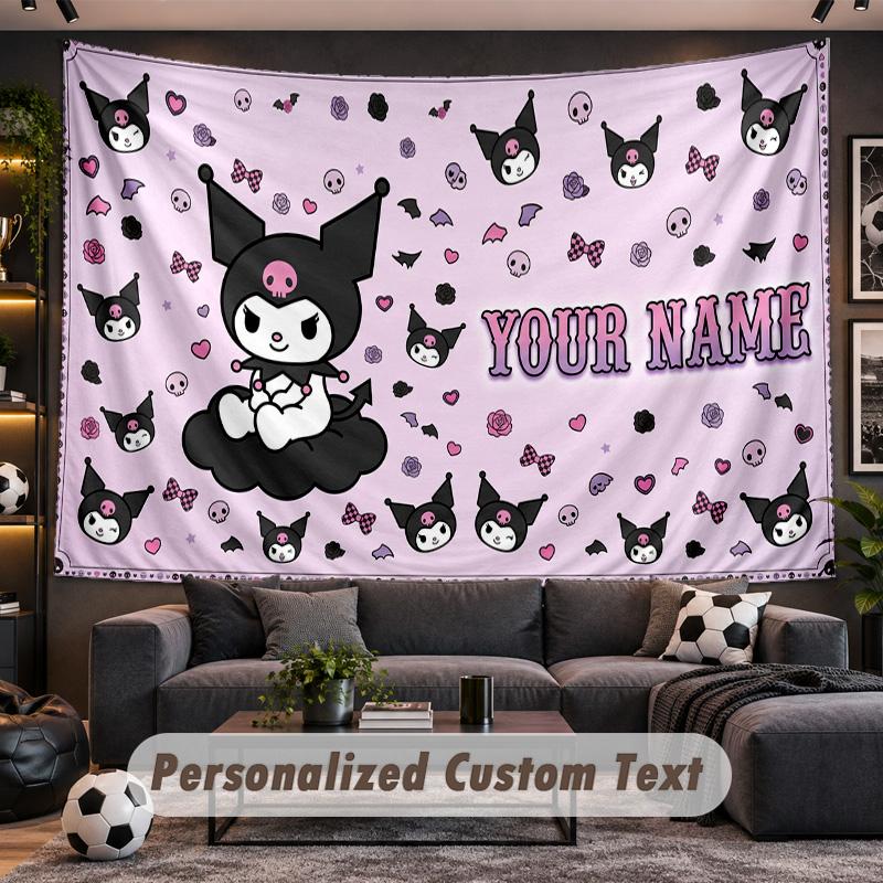 Kuromi Personalized Tapestry Support Custom Name, Wall Art Home Decoration