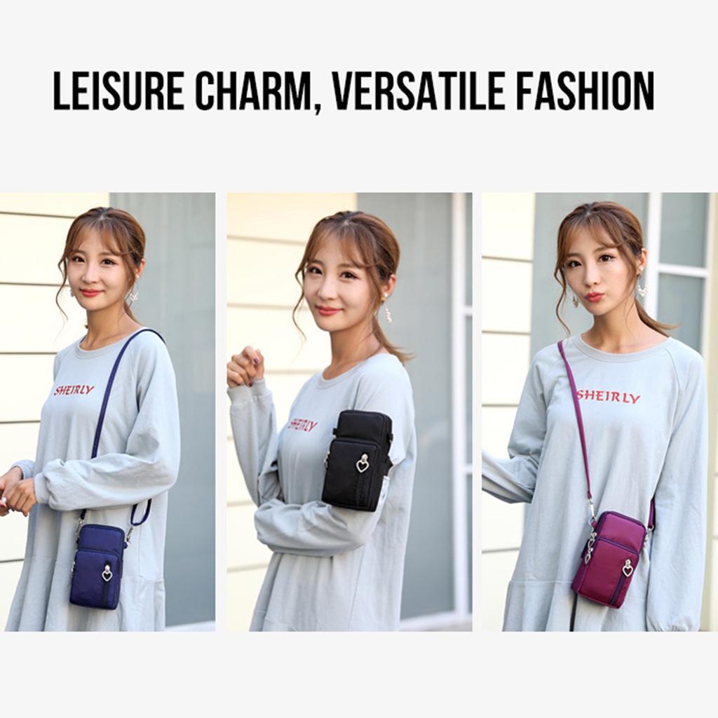 Women Nylon Cell Phone Purse Travel Crossbody Bag Wristband Sport Armband
