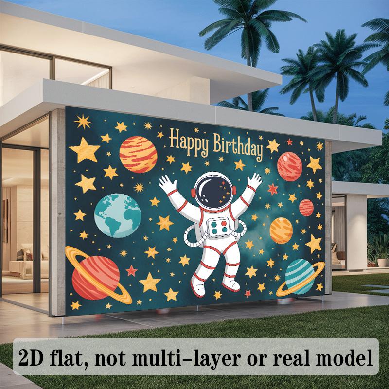 Flat 2D Banner, Set of 1, Featuring Astronaut Themed Space Birthday Background, Suitable for Christmas and Halloween Decoration.