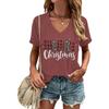Merry Christmas Leopard Plaid Print Women Tshirts Xmas Holidays Short Sleeve Vneck Tee Christmas Letter Classic Style Tshirts