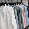 Men's High-End Embroidered Long-Sleeve Solid Color Shirt with Pockets for Spring and Autumn - Business Casual and Versatile