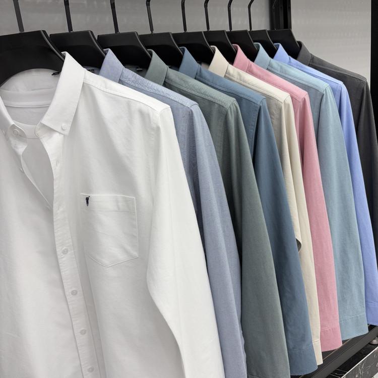 Men's High-End Embroidered Long-Sleeve Solid Color Shirt with Pockets for Spring and Autumn - Business Casual and Versatile